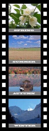 Filmstrip with pictures from all four seasonsの写真素材