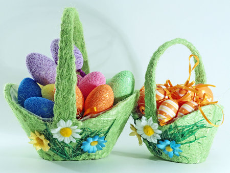Two basket with easter colorfull eggs