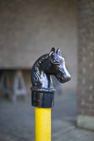 Decorative horse head pole by the local market. Selective focus (eye), very shallow DoFの写真素材