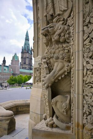 Decorative sculpture of the Parliament building main entrance, Ottawa, Canadaの写真素材