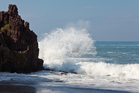 Waves breaking on the shore near Puerto Vallarta, Mexicoの写真素材