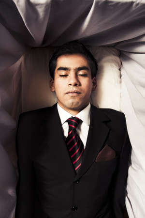 dead man inside coffinの写真素材