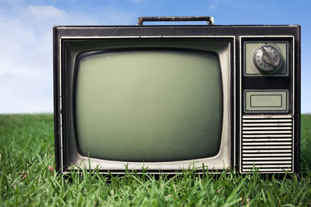 retro tv on grass