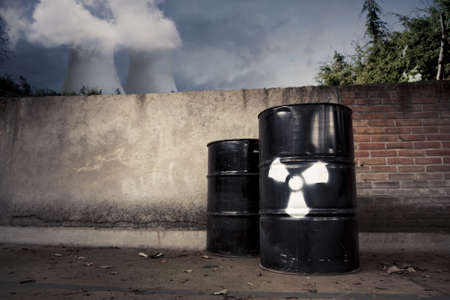toxic drum barrel outside nuclear plantの写真素材