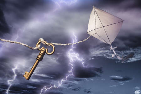 Benjamin's Franklin kite in a dangerous electrical stormの写真素材