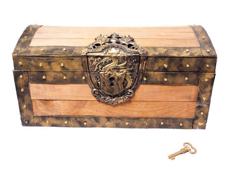 pirate treasure chest isolated on whiteの写真素材