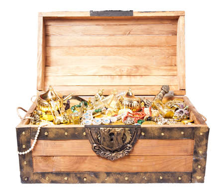 pirate treasure chest isolated on whiteの写真素材