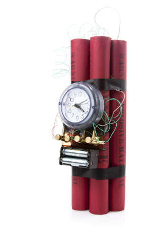 timebomb made of dynamite isolated on whiteの写真素材