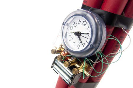 timebomb made of dynamite isolated on whiteの写真素材