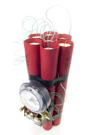 timebomb made of dynamite isolated on whiteの写真素材