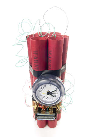timebomb made of dynamite isolated on whiteの写真素材