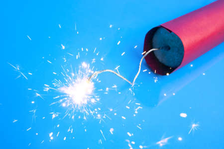 Dynamite on blue backgroundの写真素材
