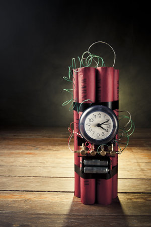 high contrast image of timebomb with smokeの写真素材