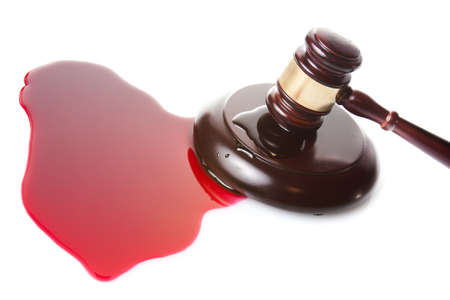 death sentence or injustice concept with juge gavel and bloodの写真素材