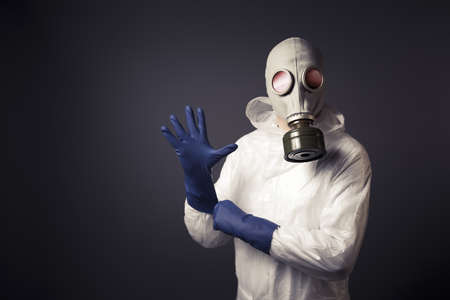 chemical warfare concept with man in a gas maskの写真素材