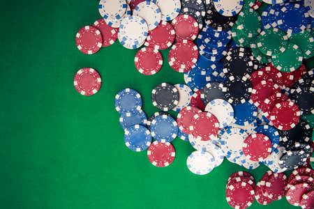 Poker Chips on a gaming tableの写真素材