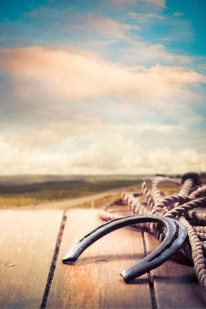 Lucky horseshoe on a porchの写真素材