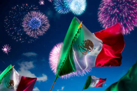 Mexican Flags with dramatic lighting, Independence day, cinco de mayo celebrationの写真素材