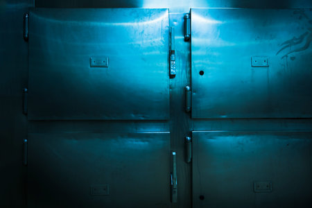Grungy and high contrast photo of morgue trays