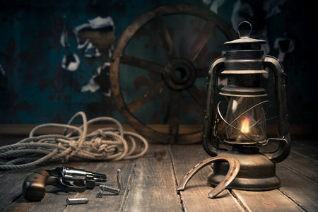 old western background with vintage objectsの写真素材