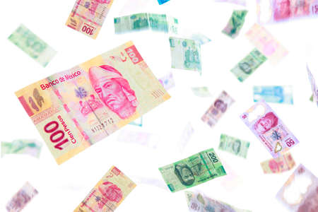 Mexican pesos falling, bills of 20, 50, 100, 200 and 500の写真素材