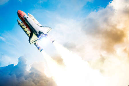Space shuttle taking off on a missionの写真素材