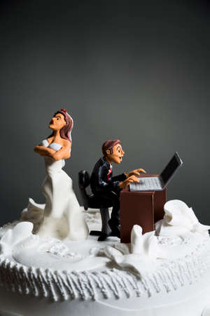 angry bride because her husband doesn't leave the computer alone.の写真素材