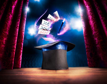 photo composite of a magic hat on a stage