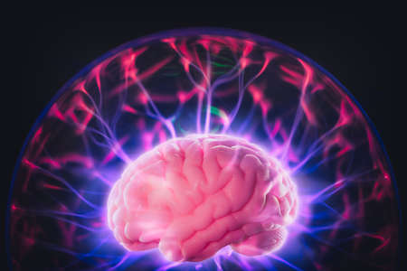 mind power concept with human brain and light raysの写真素材