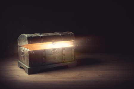 pandoras box with smoke on a wooden background