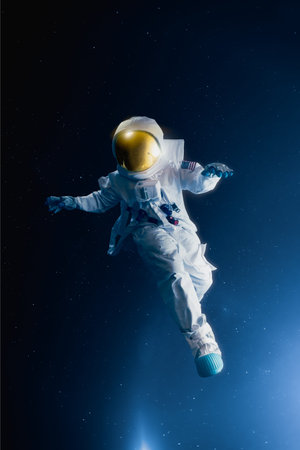 Astronaut floating in outer space , high contrast image