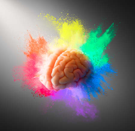 Creativity concept with a brain exploding in colorsの写真素材