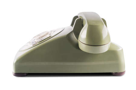 Vintage green telephone isolated on whiteの写真素材
