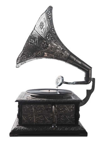Old gramophone isolated on whiteの写真素材