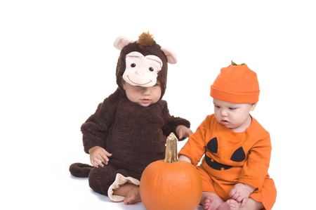 Adorable little boys wearing their Halloween costumes の写真素材