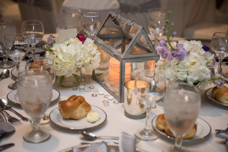 Beautiful table set for wedding guestsの写真素材