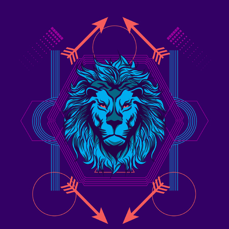 Blue Lion Sacred Geometryのイラスト素材