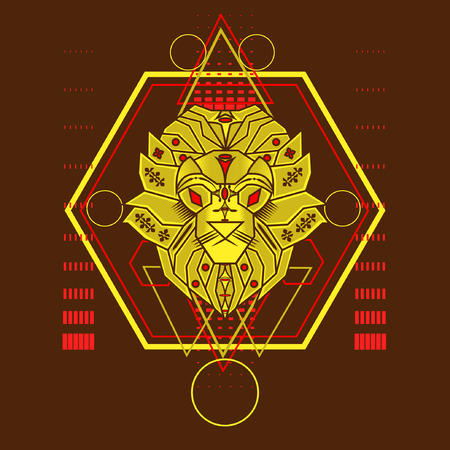 Yellow Lion Sacred Geometryのイラスト素材