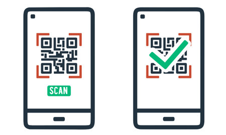 QR code scanning icon on smartphone on white background. Barcode scanner symbol for payments, promos, web, mobile apps. Vector illustration.のイラスト素材