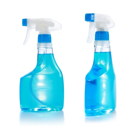 blue transparent cleaning spray products isolated on white backgroundの写真素材