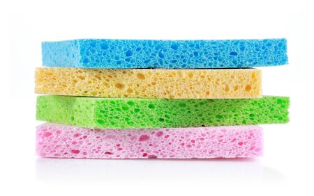 a pile of colorful sponge on white backgroundの写真素材