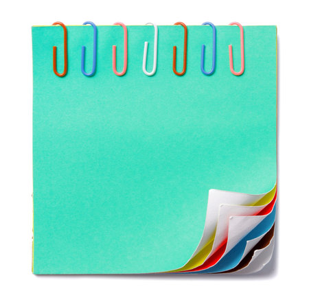 blank colorful note and colorful paper clip