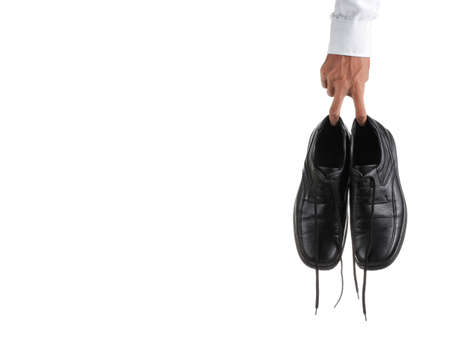jobless man with shoe isoated on white backgroundの写真素材