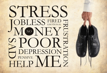 Jobless man with many textの写真素材