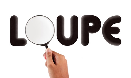 magnifying glass typography isolated on whiteの写真素材