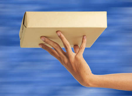 Express package delivery with blue backgroundの写真素材