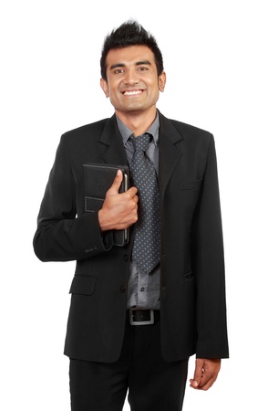 Handsome smiling businessman. Isolated over white backgroundの写真素材