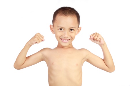 close up portrait of strong childの写真素材
