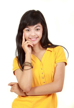 portrait of happy young girl smilingの写真素材