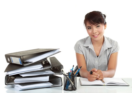 asia Smiling business woman working. isolated over white backgroundの写真素材
